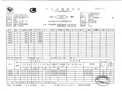 漣鋼產(chǎn)品質(zhì)量證明書3